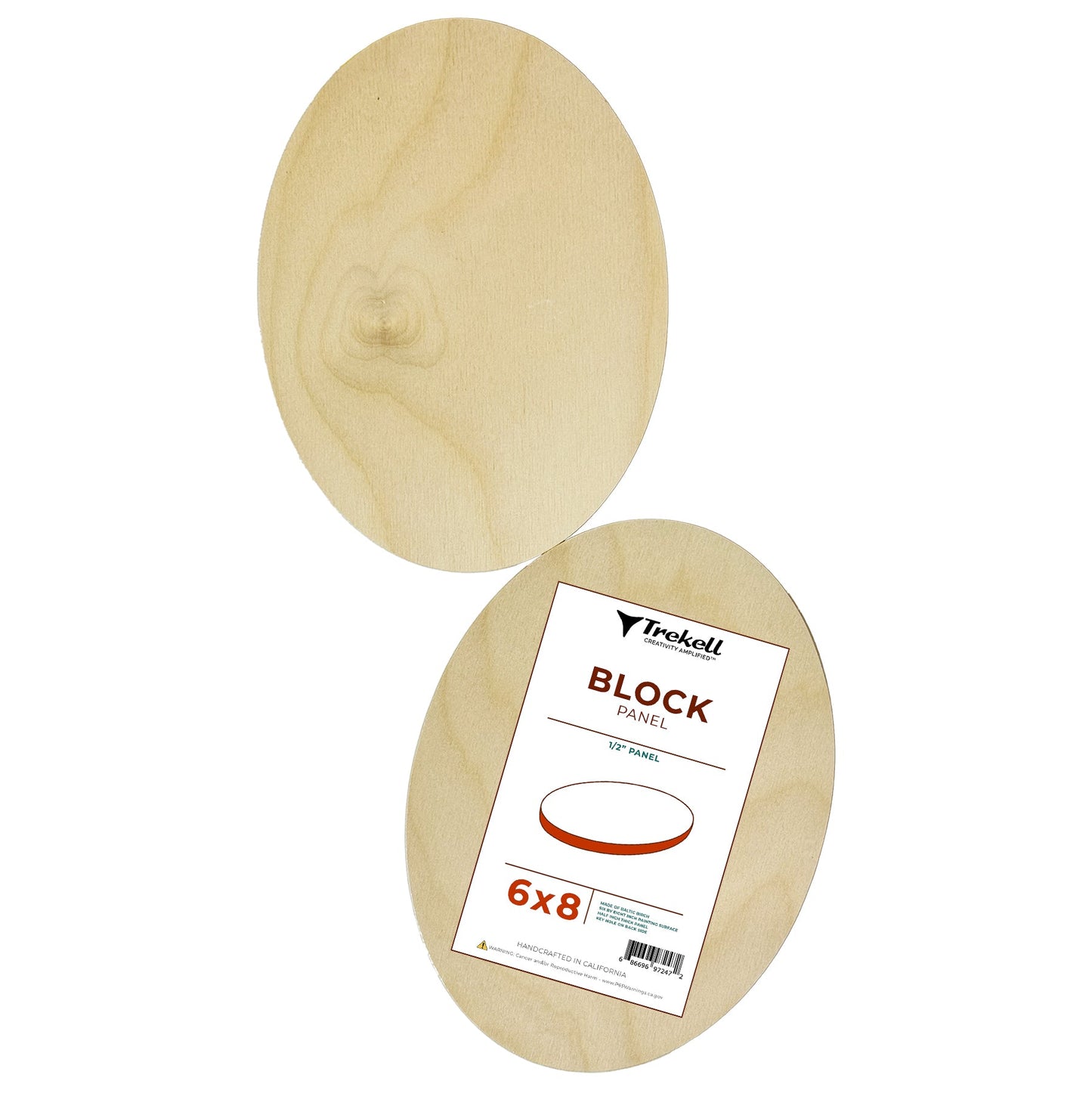 Trekell Unprimed Baltic Birch Oval Panel - 1/2" Thick Oval Wooden Canvas - 6" x 8"