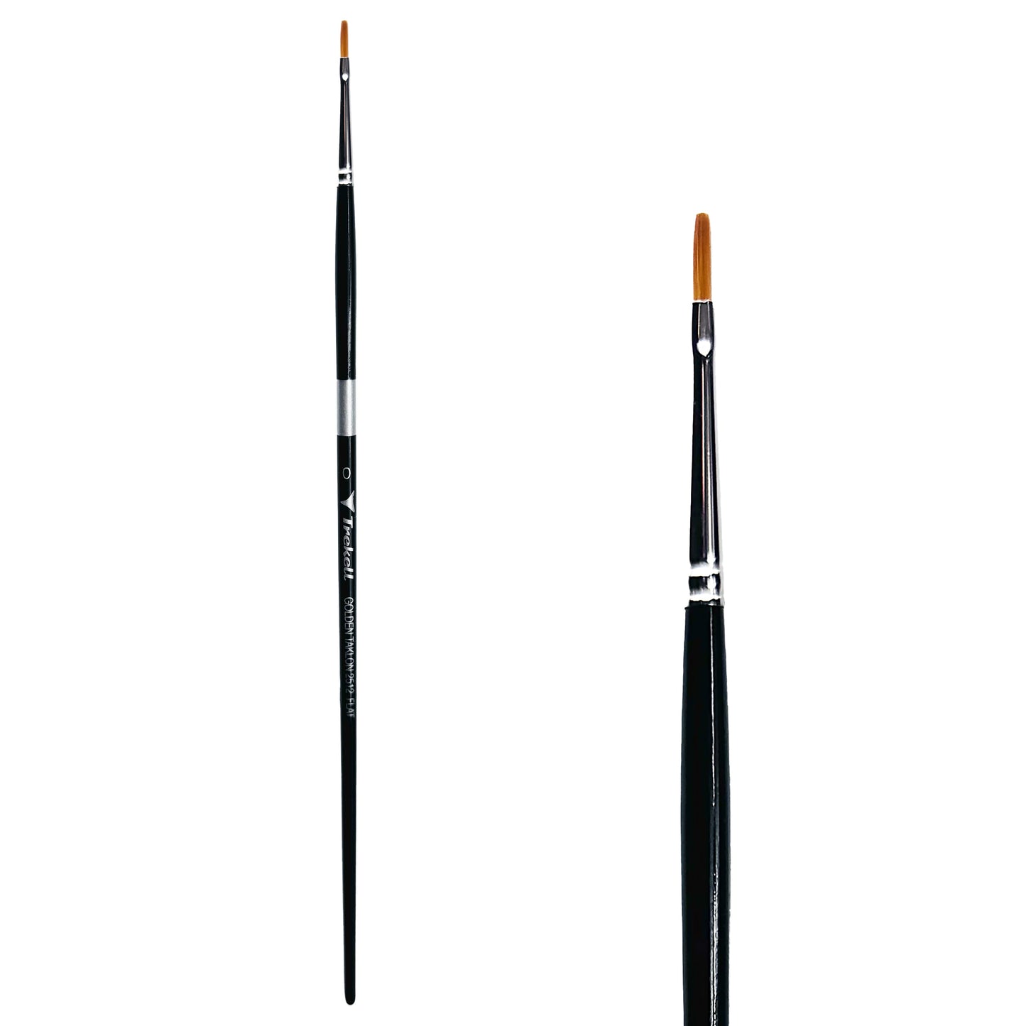 Trekell Golden Taklon #0 Flat Brush - Long Handle