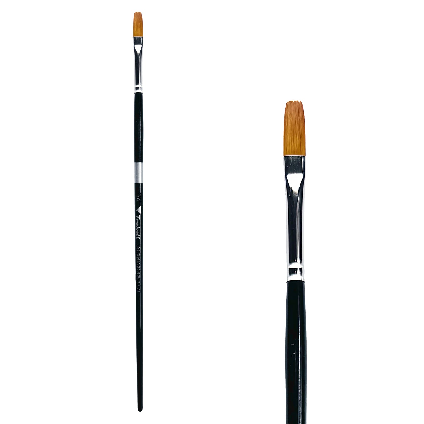 Trekell Golden Taklon #8 Flat Brush - Long Handle