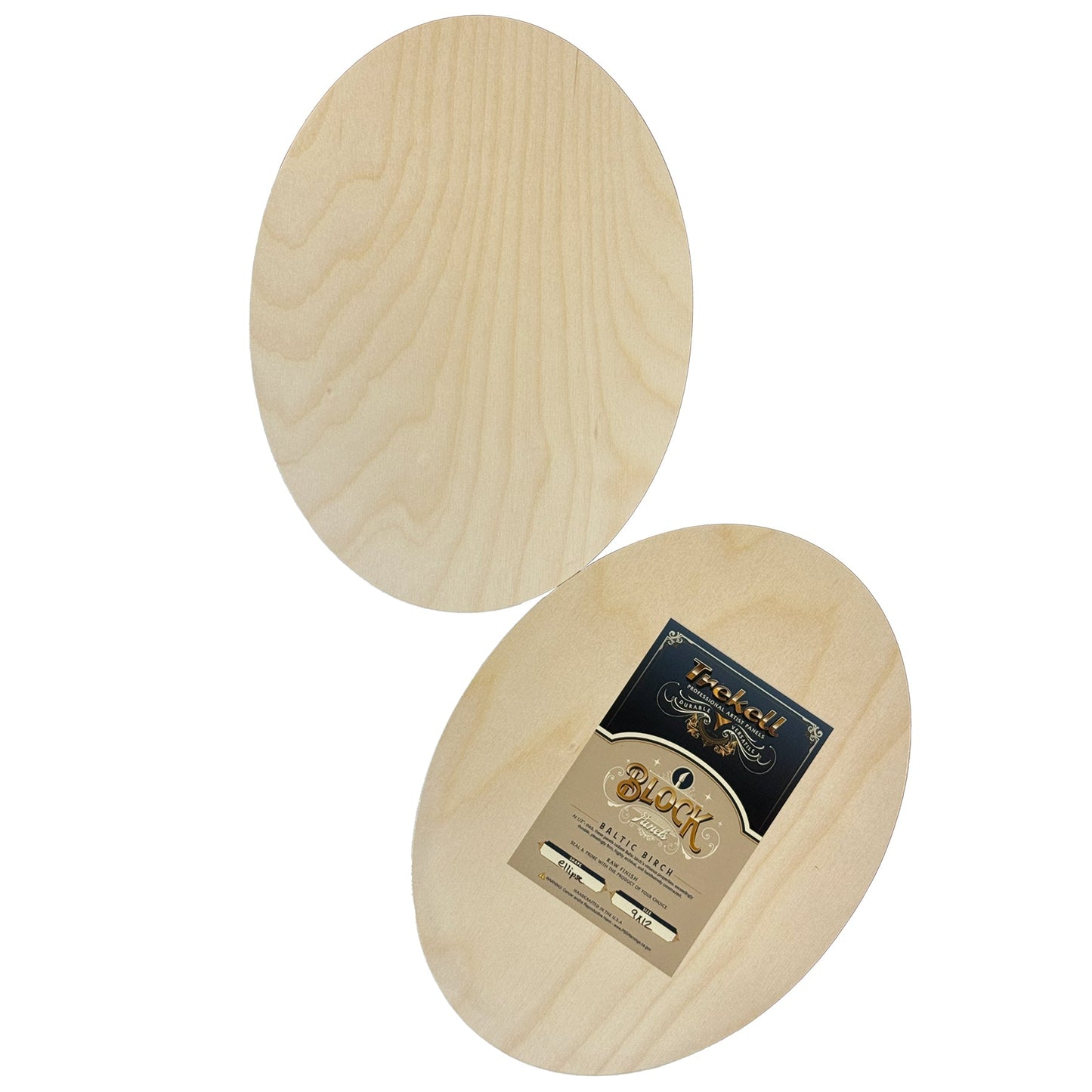 Trekell Unprimed Baltic Birch Oval Panel - 1/2" Thick Oval Wooden Canvas - 9" x 12"