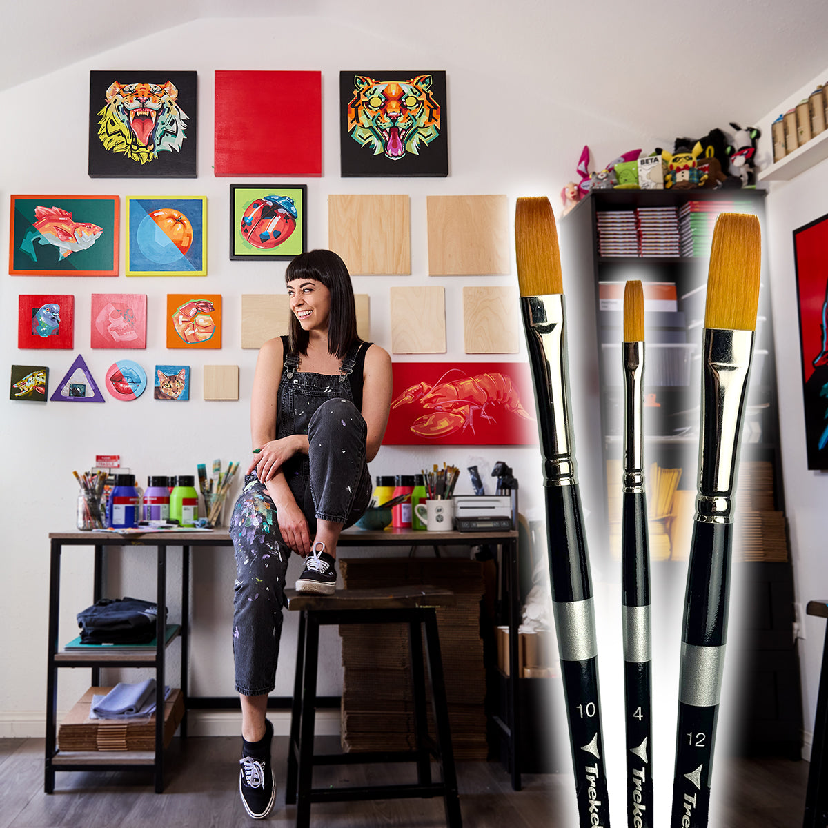 The Obanoth 3-Piece Trekell Brush Set for Acrylic Paint